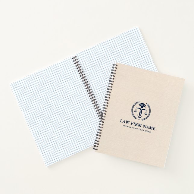 Stylized Blue Justice Logo Beige Linen Texture  Notebook (Inside)