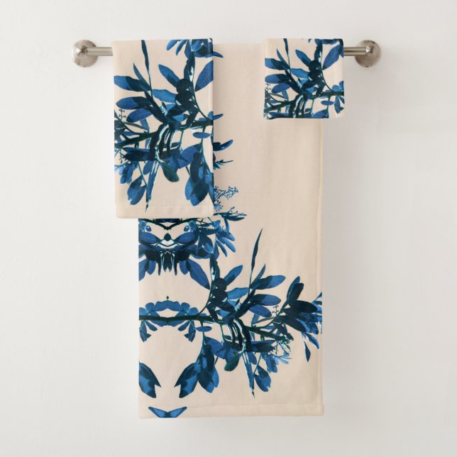 Stylized Blue Pepper Tree Leaves Bath Towel Set (Insitu)