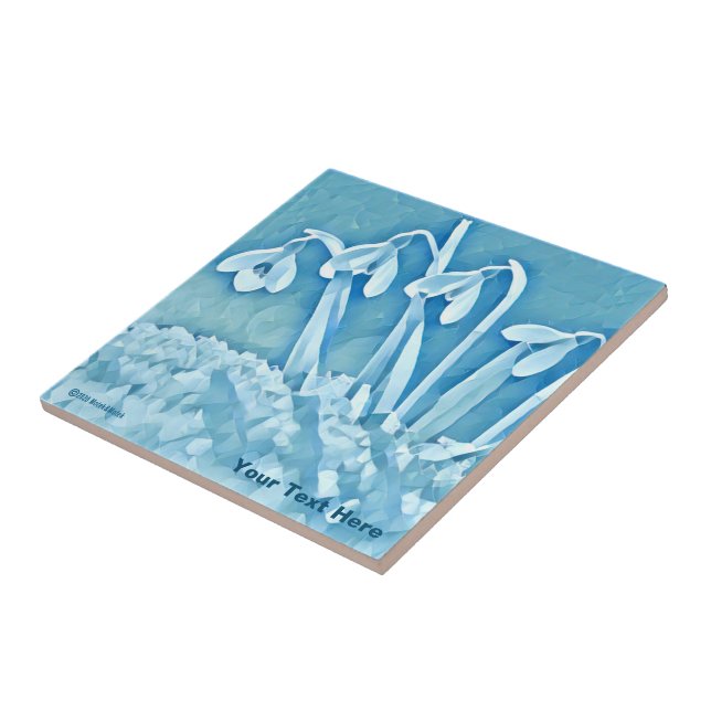 Stylized Blue Snowdrops Ceramic Tile (Side)