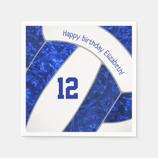 stylized blue white girly volleyball sports  napkins (Front)