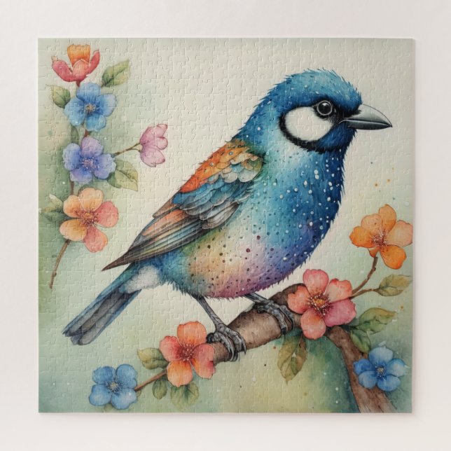 Stylized Bluebird and Blossoms Art  Jigsaw Puzzle (Vertical)