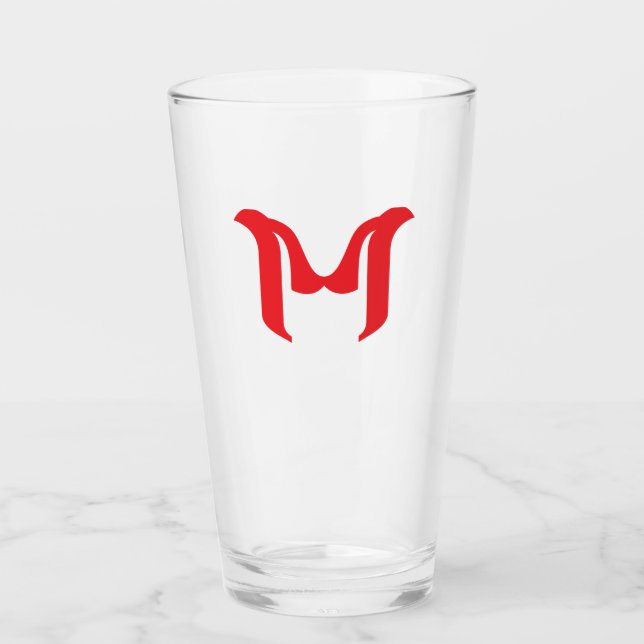 Stylized Bold Geometric Red Letter M Glass (Front)
