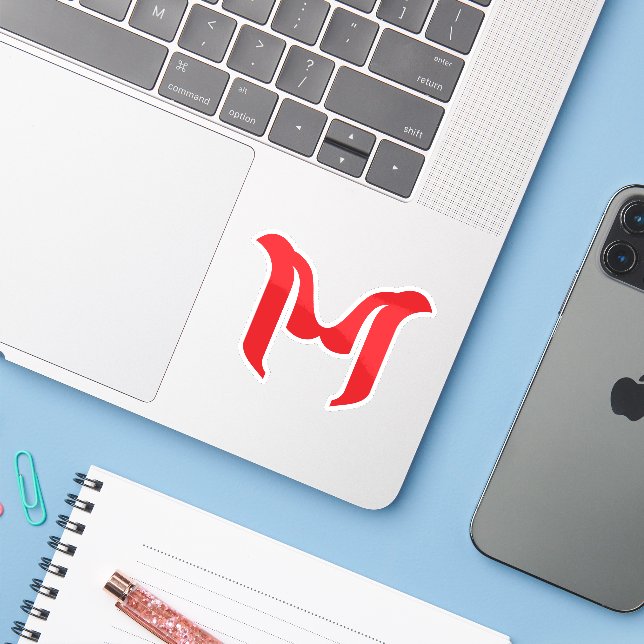 Stylized Bold Geometric Red Letter M Sticker (Laptop w/ iPhone)