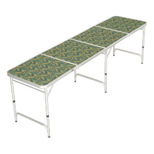 Stylized botanical orange and black floral pattern beer pong table