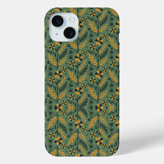 Stylized botanical orange and black floral pattern Case-Mate iPhone case (Back)