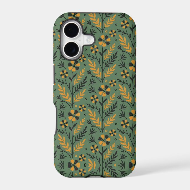 Stylized botanical orange and black floral pattern iphone case (Back)