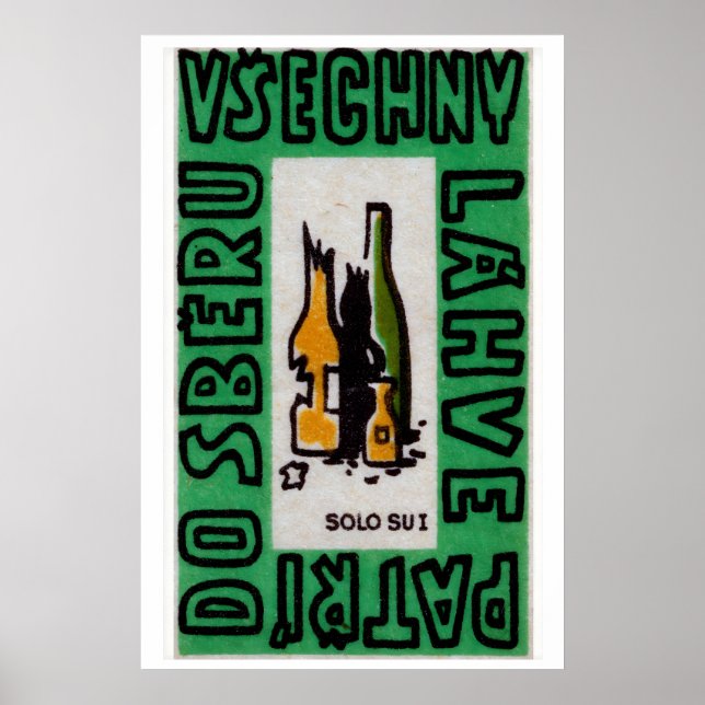 Stylized Bottles Matchbox Art Print, Czech Vintage Poster (Front)