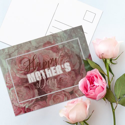 Stylized Bouquet Of Pink Roses Happy Mothers Day Postcard