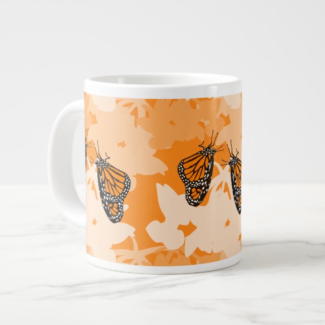 Stylized Bright Feeding Monarch Butterfly Pair Giant Coffee Mug (Front Left)