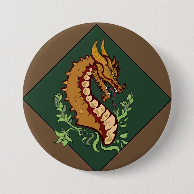 Stylized Brown Dragon Button (Front)