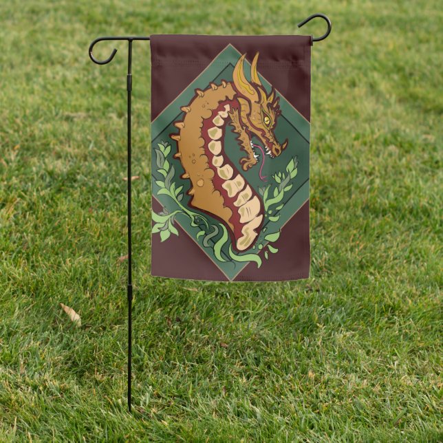 Stylized Brown Dragon Garden Flag (In SItu)