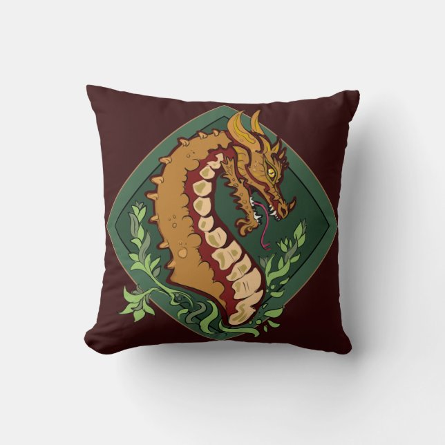 Stylized Brown Dragon Throw Pillow (Front)