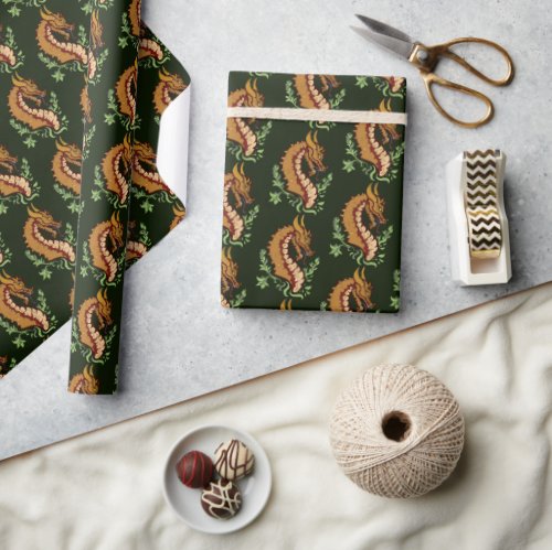 Stylized Brown Dragon Wrapping Paper