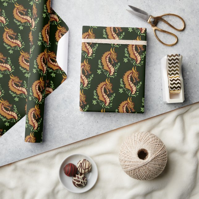 Stylized Brown Dragon Wrapping Paper (Crafts)