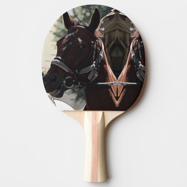 Stylized Brown Horse Smiling Head Sketch Ping Pong Paddle (Front)