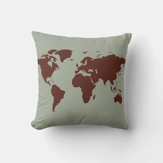 stylized brown world map throw pillow (Front)