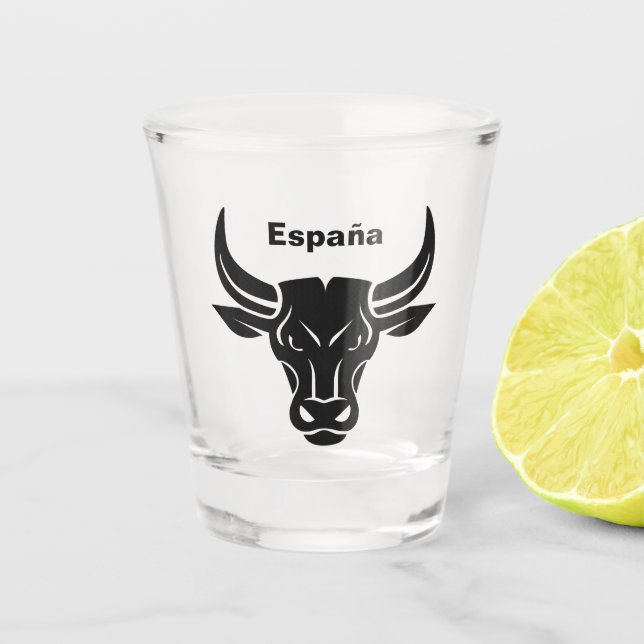 Stylized Bull custom text shot glass (Front)