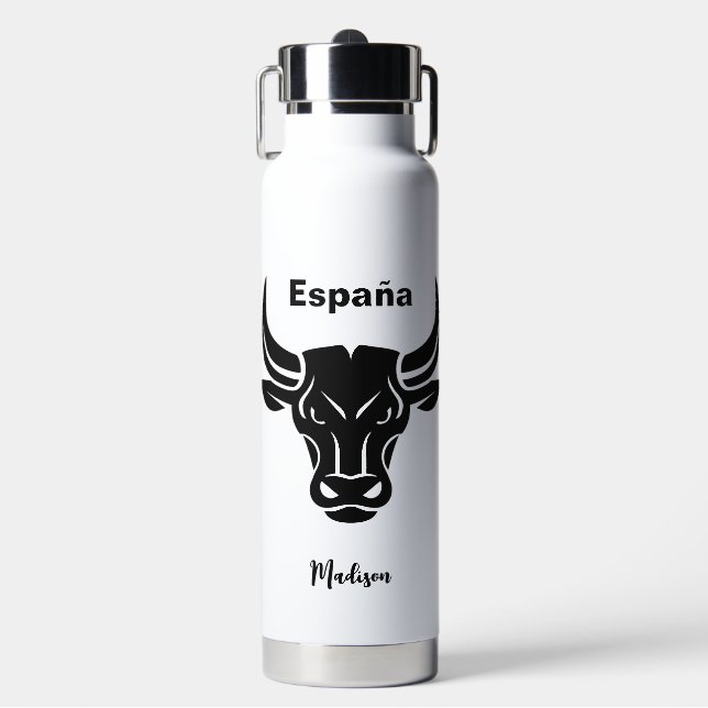 Stylized Bull custom text Water Bottle (Front)