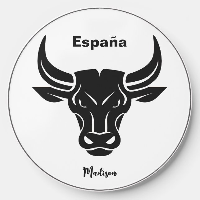 Stylized Bull custom text Wireless Charger (Front)