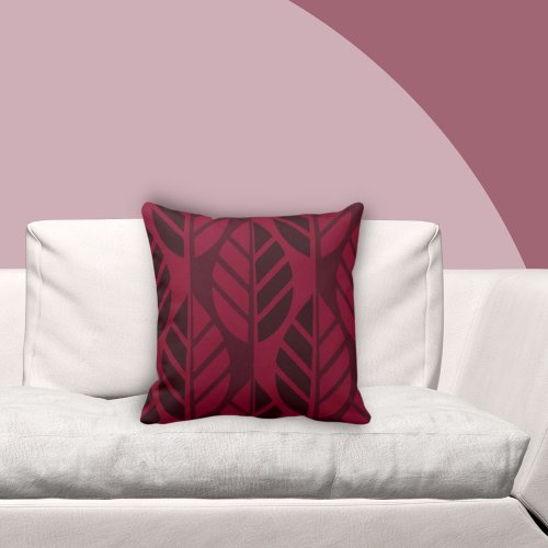 Stylized Burgundy Red Leaves Pattern Throw Pillow