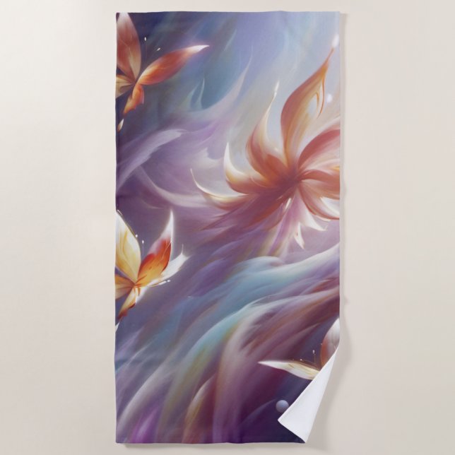 Stylized Butterflies and Flower Beach Towel (Front)