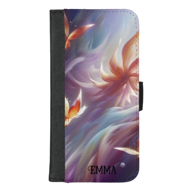 Stylized Butterflies and Flower Custom Name iPhone Wallet Case (Front)