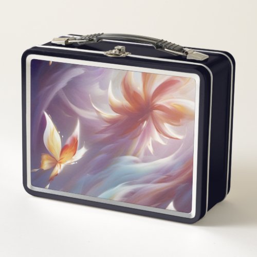 Stylized Butterflies and Flower Metal Lunch Box