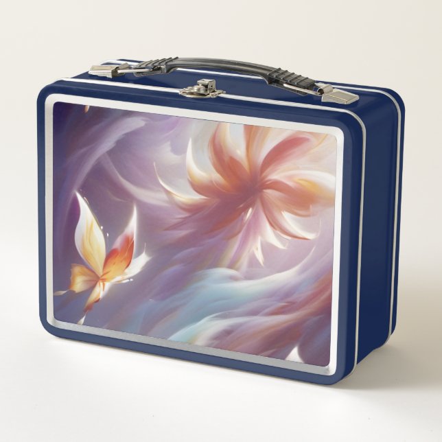 Stylized Butterflies and Flower Metal Lunch Box (Front)