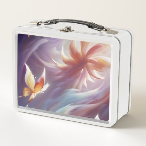 Stylized Butterflies and Flower Metal Lunch Box