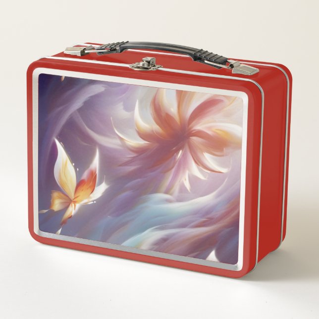 Stylized Butterflies and Flower Metal Lunch Box (Front)