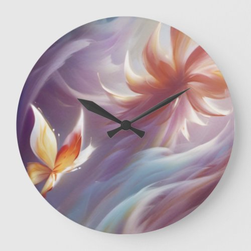 Stylized Butterfly and Flower Large Clock
