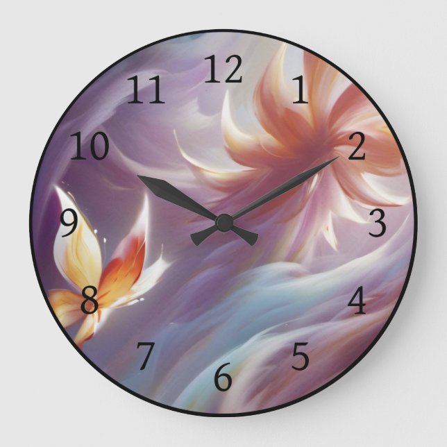 Stylized Butterfly and Flower Large Clock (Front)