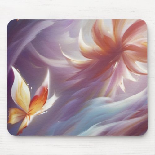 Stylized Butterfly and Flower Mouse Pad