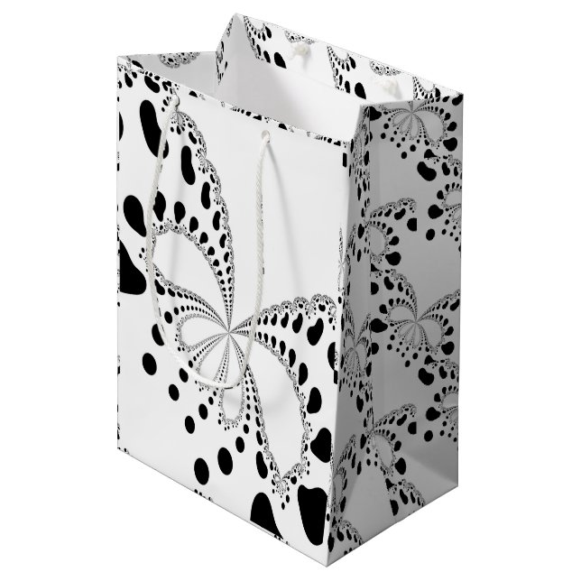 Stylized Butterfly Black And White Fractal Art Medium Gift Bag (Front Angled)