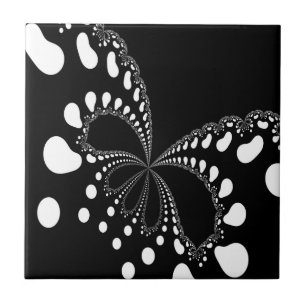 Stylized Butterfly Black And White Fractal Design Ceramic Tile