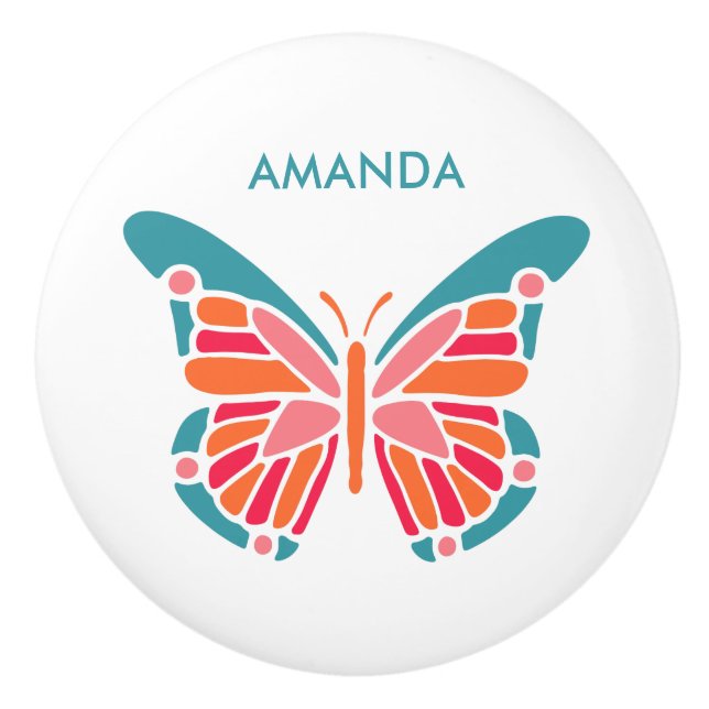 Stylized Butterfly custom name ceramic knob (Front)