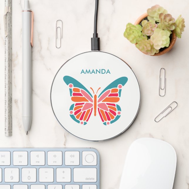 Stylized Butterfly custom name charger (Desk)
