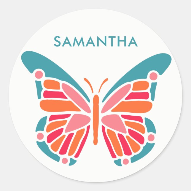 Stylized Butterfly custom name stickers (Front)