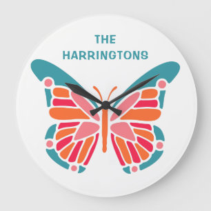 Stylized Butterfly custom name wall clocks