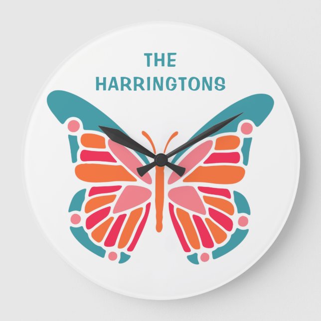 Stylized Butterfly custom name wall clocks (Front)