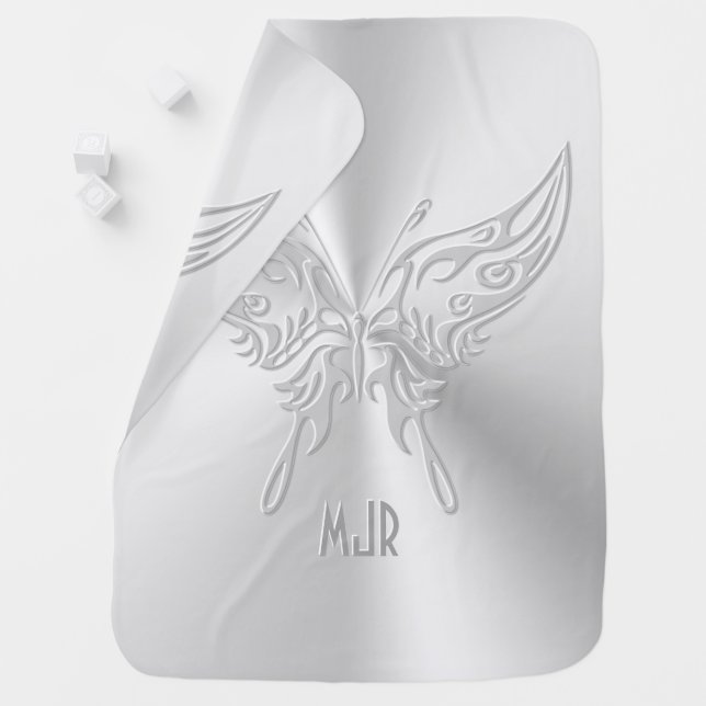 Stylized Butterfly Round Tail, Embossed-effect Baby Blanket (In Situ)