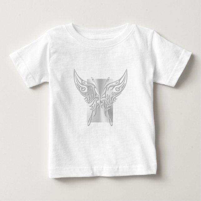 Stylized Butterfly Round Tail, Embossed-effect Baby T-Shirt (Front)