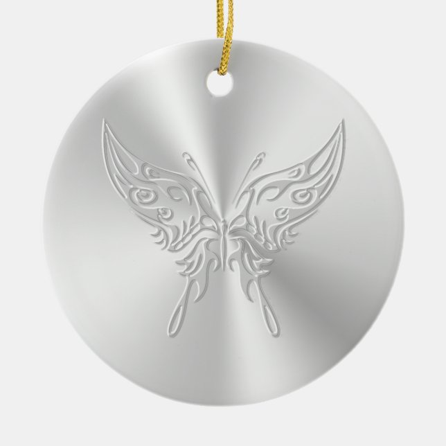 Stylized Butterfly Round Tail, Embossed-effect Ceramic Ornament (Front)