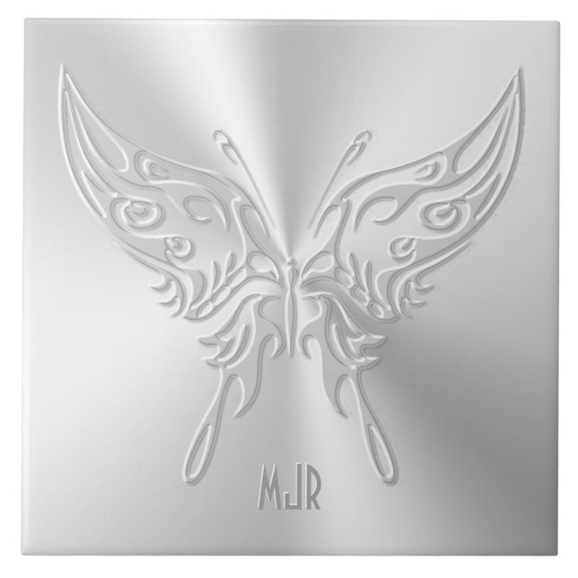 Stylized Butterfly Round Tail, Embossed-effect Ceramic Tile (Front)