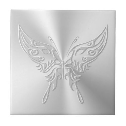 Stylized Butterfly Round Tail Embossed_effect Ceramic Tile