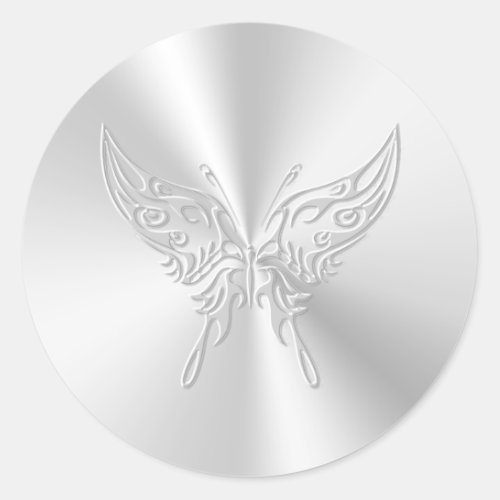 Stylized Butterfly Round Tail Embossed_effect Classic Round Sticker