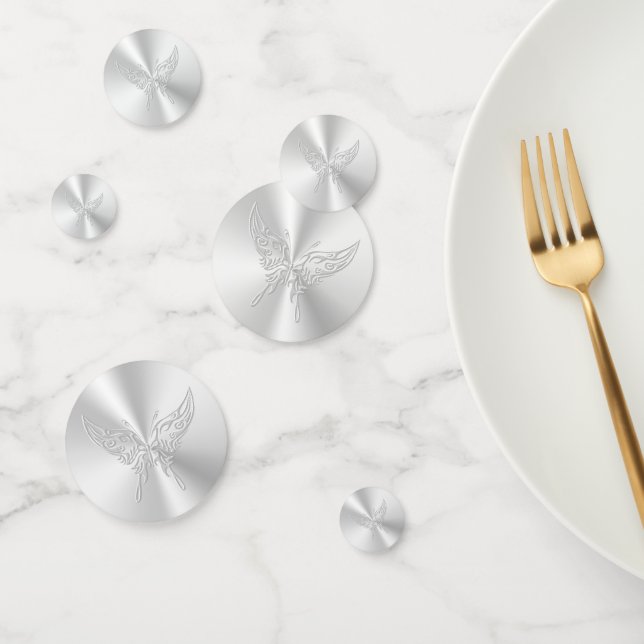 Stylized Butterfly Round Tail, Embossed-effect Confetti (Group)