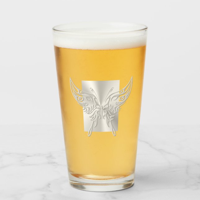 Stylized Butterfly Round Tail, Embossed-effect Glass (Front Filled)