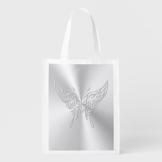Stylized Butterfly Round Tail, Embossed-effect Grocery Bag (Front)