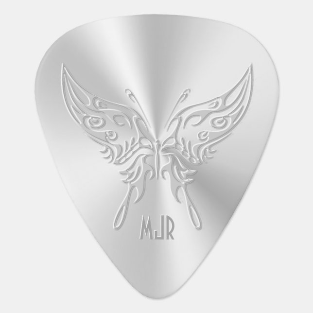 Stylized Butterfly Round Tail, Embossed-effect Guitar Pick (Front)